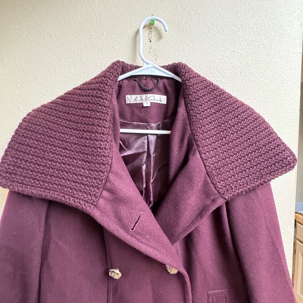 Kenneth Cole New York Wool Blend Peacoat Size 8 Plum Purple Knit Collar Jacket - Picture 5 of 7